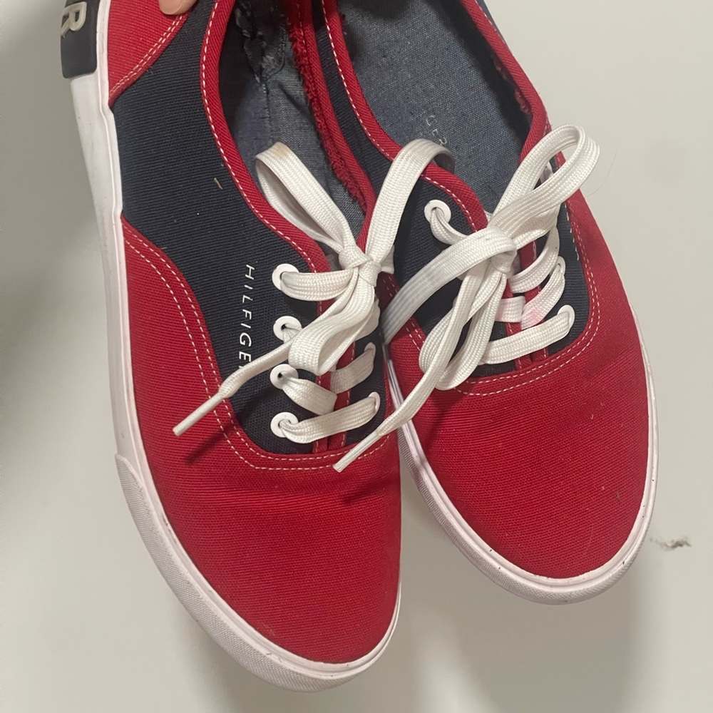 Tommy Hilfiger Red and Black Canvas Sneakers